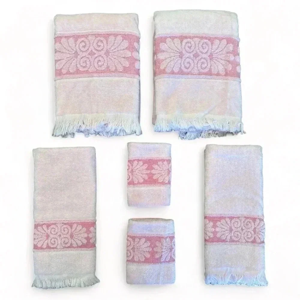 Cannon 1950s-1960s Monticello Pink Bath Towels Set of 6 Vintage Bath Linens